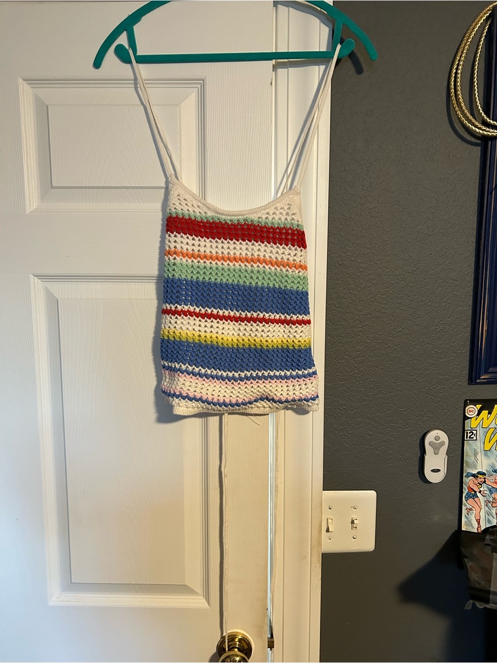 Abercrombie & Fitch Crochet Stripe Tank Top in White, Red, Blue, Green, Yellow